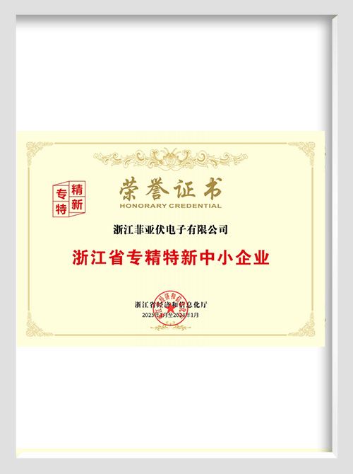 浙江省专精特新中小企业荣誉证书